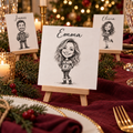 Personalised Christmas Caricature Place Cards with Wooden Mini Easels