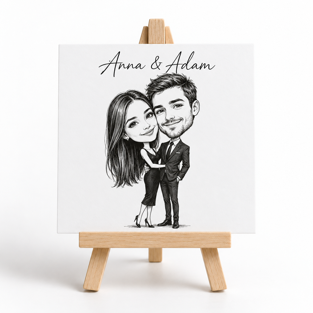 Personalised Wedding Caricature Place Cards with Mini Easels