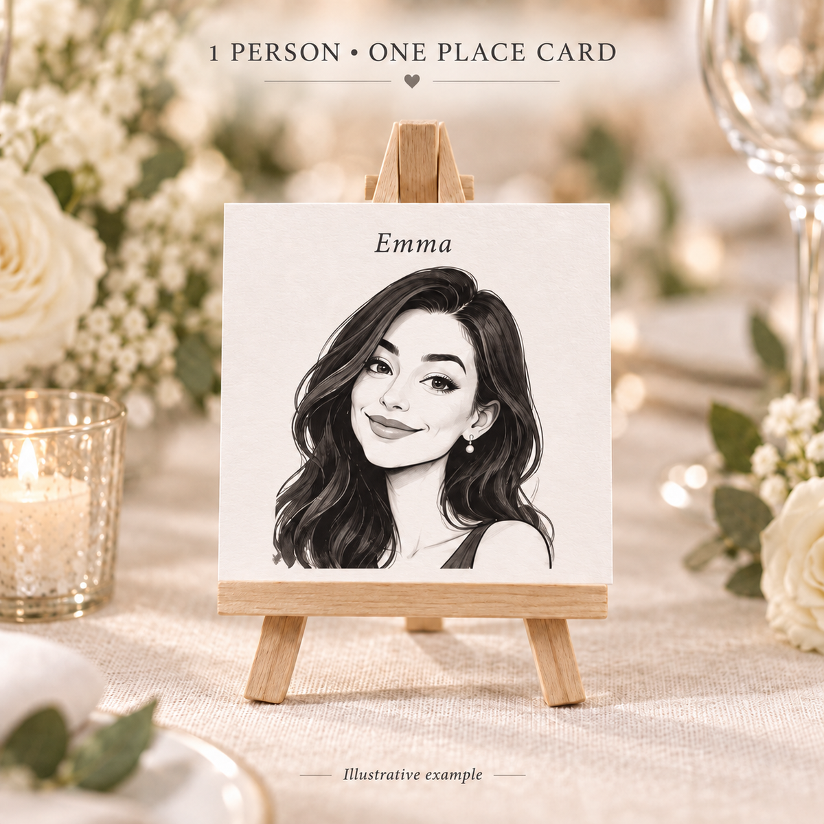 Personalised Portrait Place Cards with Wooden Mini Easels