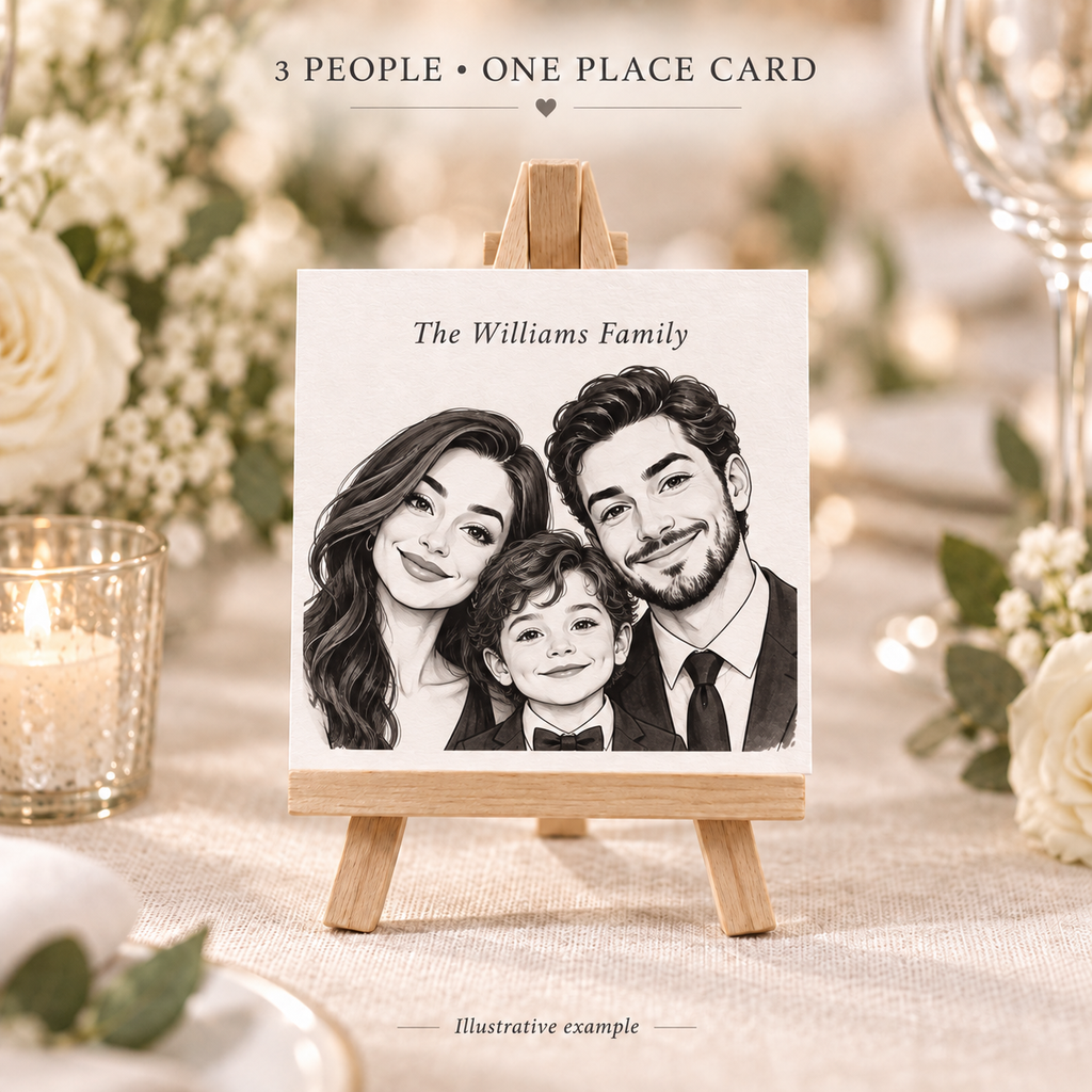 Personalised Portrait Place Cards with Wooden Mini Easels