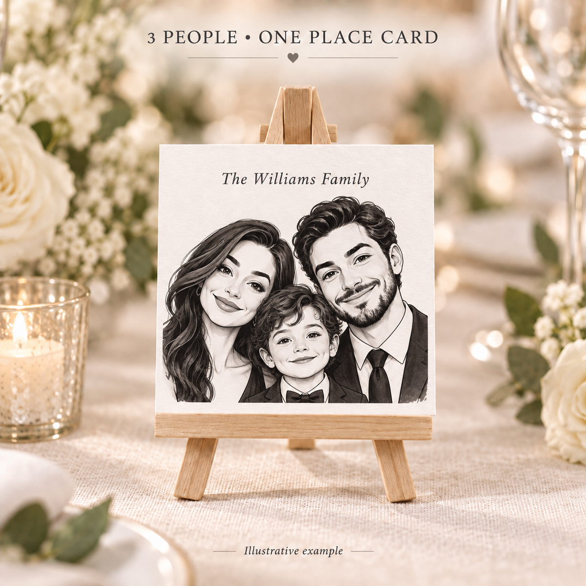 Personalised Portrait Place Cards with Wooden Mini Easels