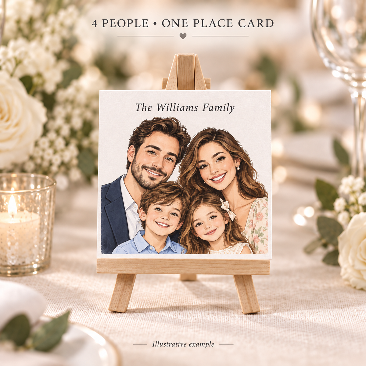 Personalised Portrait Place Cards with Wooden Mini Easels